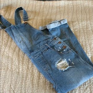 Distressed overalls